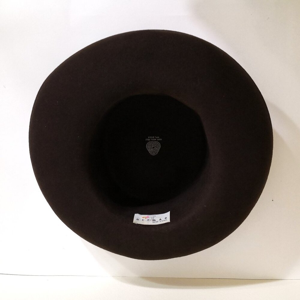 Vintage BETMAR New York Women's 100% Wool Felt Hat Bowl Tie Roll Up Brown - Picture 5 of 7